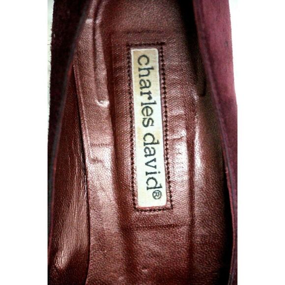 VTG CHARLES DAVID DARK RED GENUINE SUEDE LEATHER ELASTIC HIGH HEEL SHOES 6.5 B - Picture 10 of 12